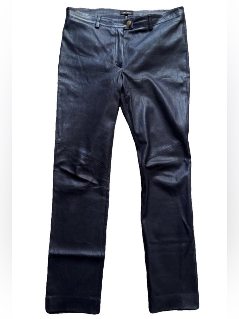 Escada Black Soft Leather (Lambskin) Straight-Leg Pants, Size Large